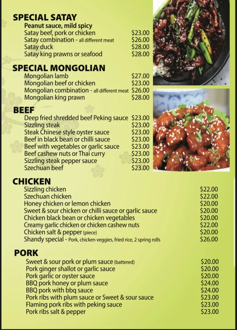 Menu, Golden Sun Chinese & Vietnamese Restaurant Capalaba