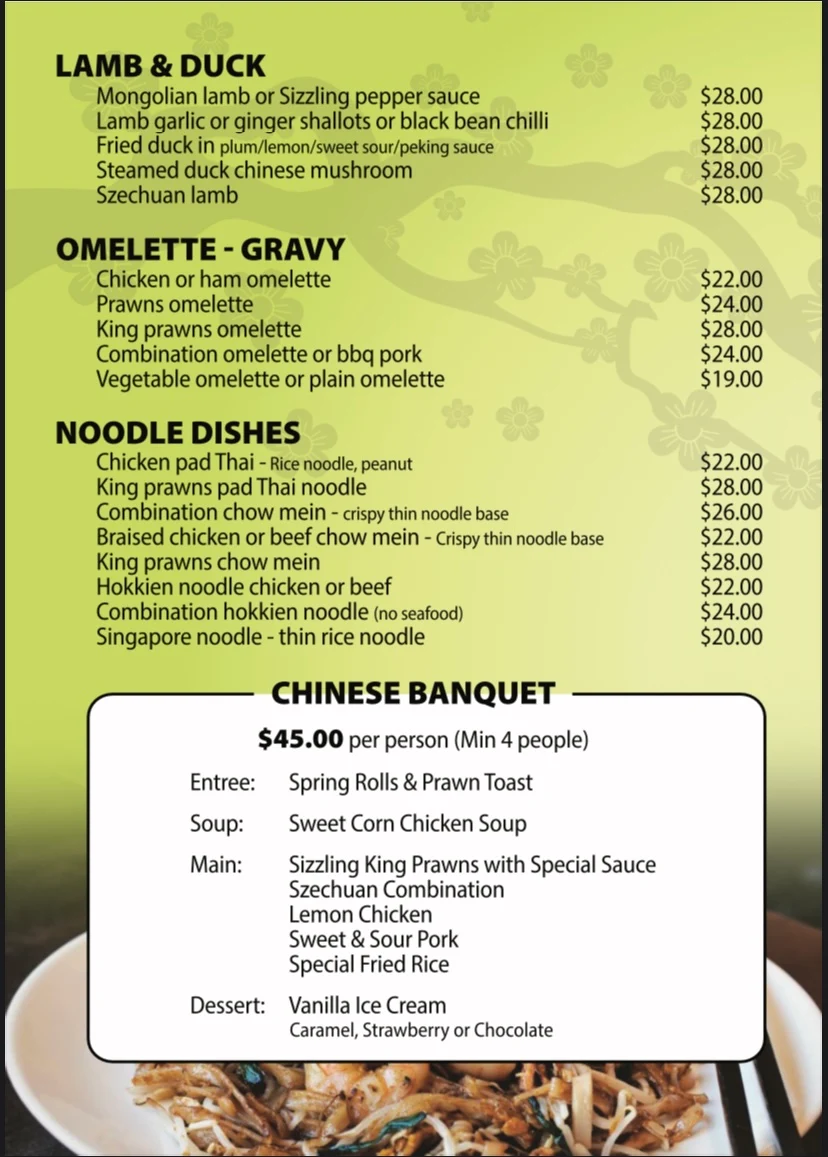 Menu, Golden Sun Chinese & Vietnamese Restaurant Capalaba