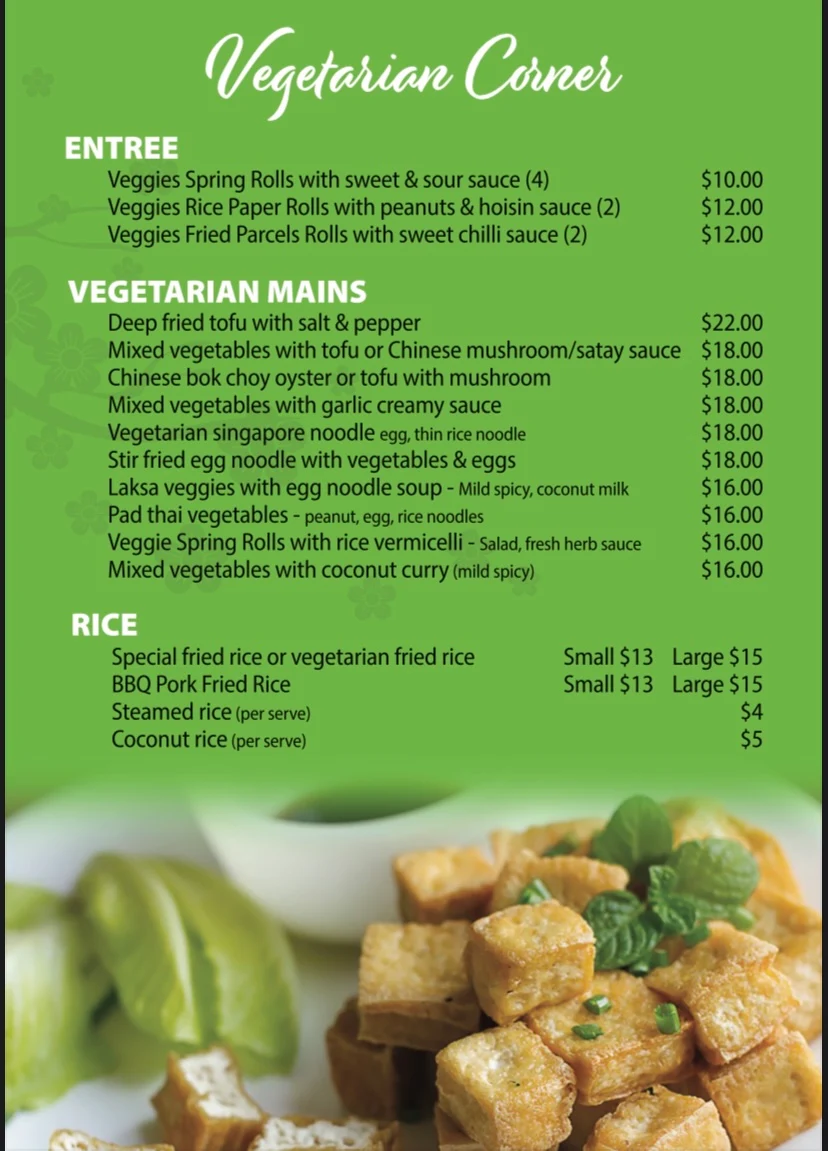 Menu, Golden Sun Chinese & Vietnamese Restaurant Capalaba