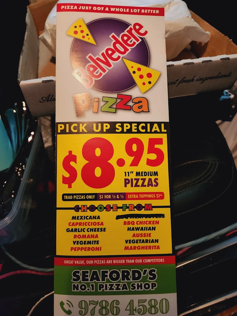 Menu, Belvedere Pizza