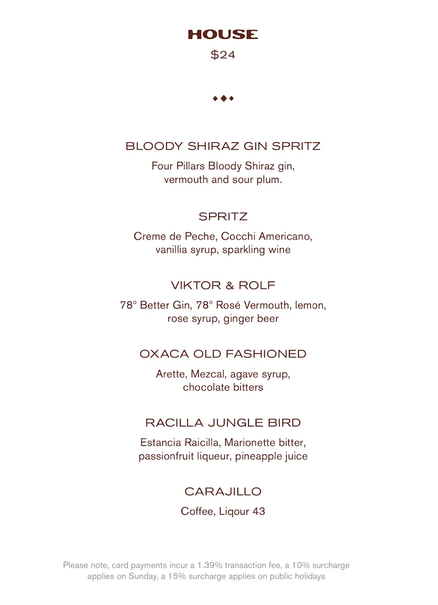 Menu, Bar Blanco