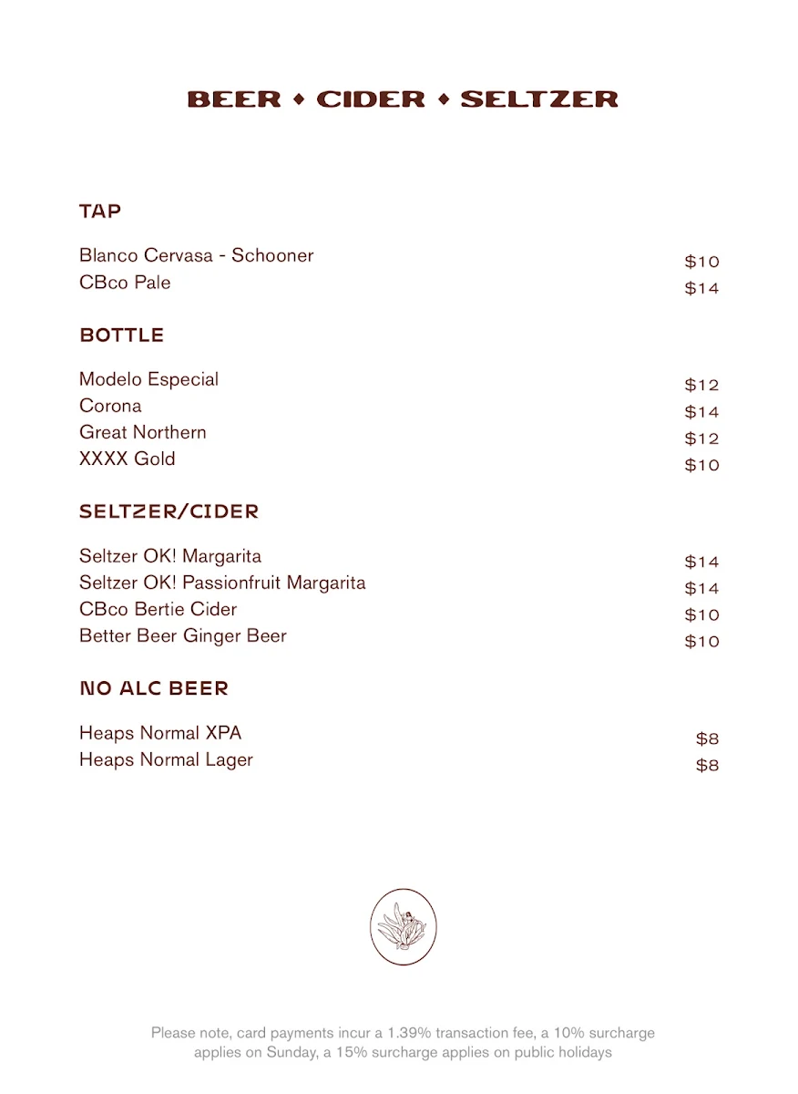 Menu, Bar Blanco