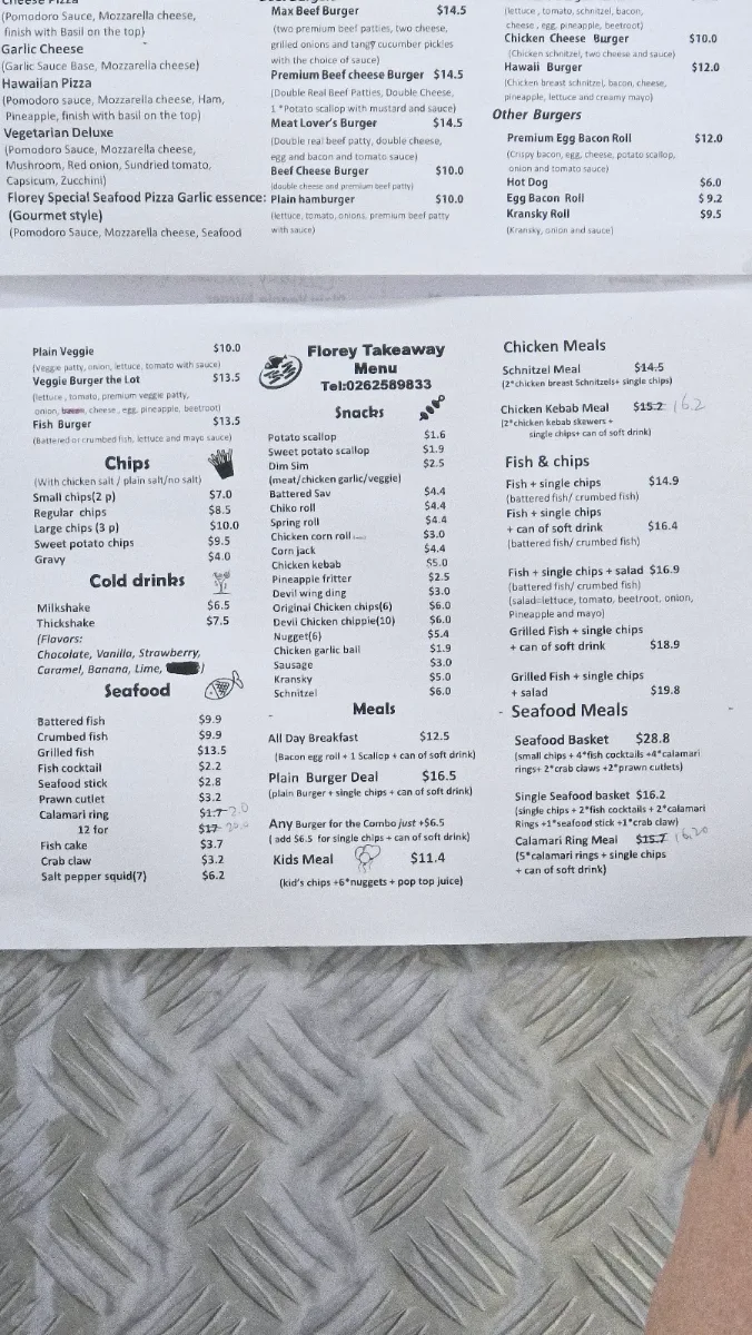 Menu, Florey Take Away
