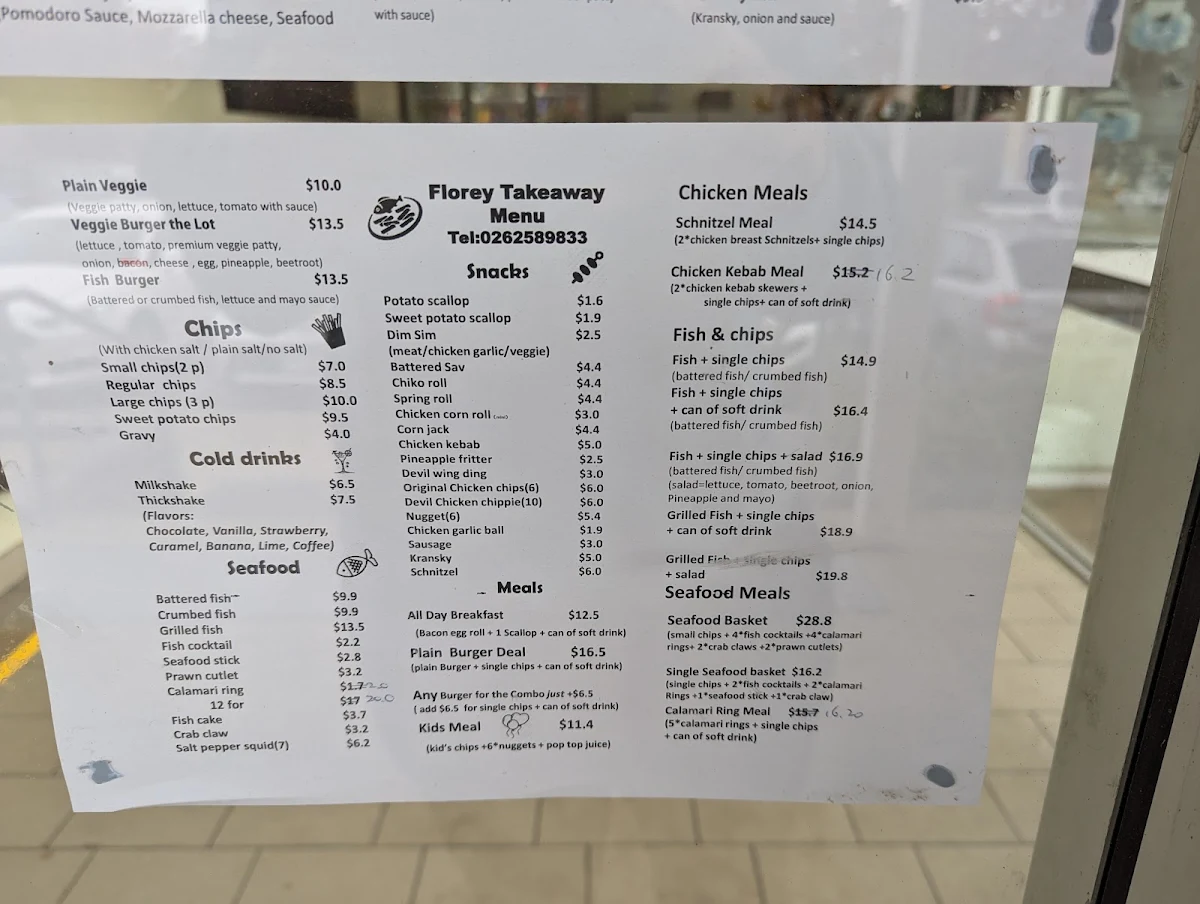 Menu, Florey Take Away