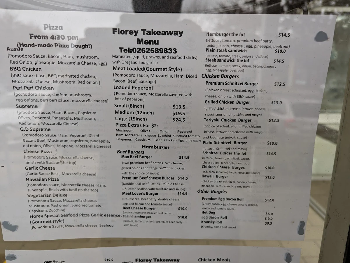 Menu, Florey Take Away