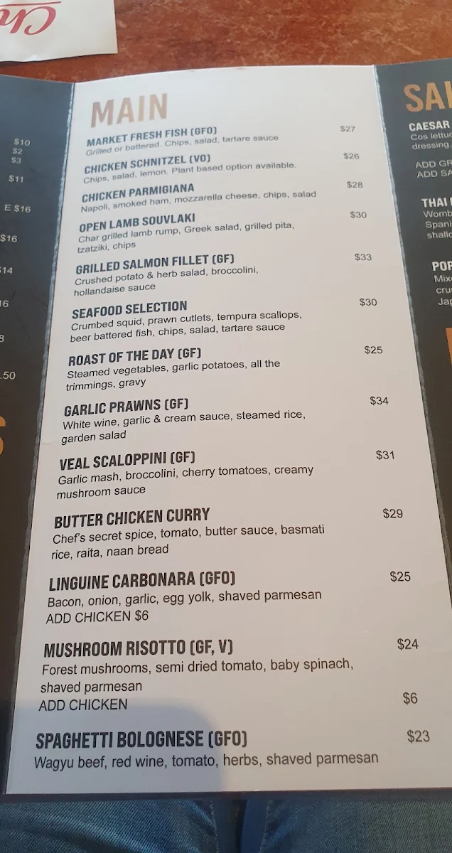 Menu, Elgin's Hotel Wodonga