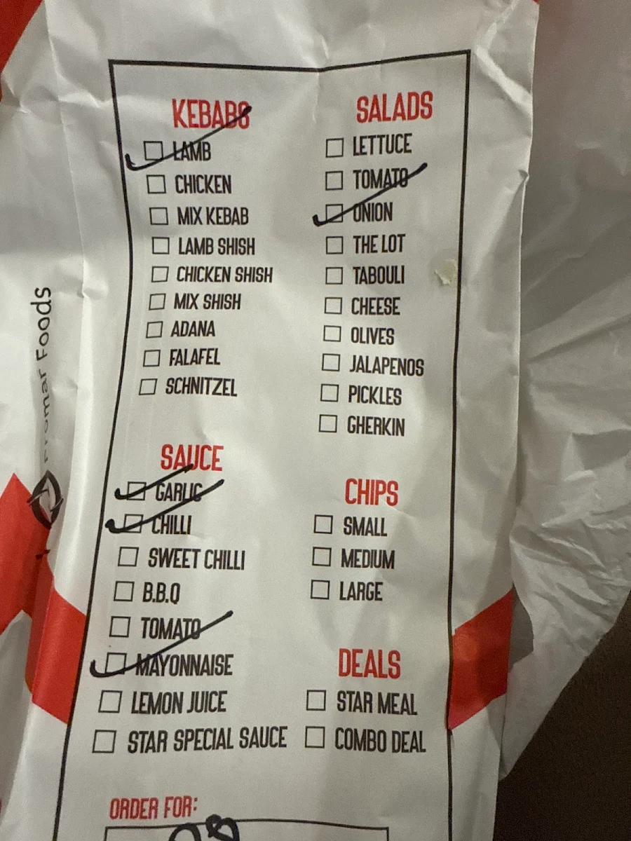 Menu, Star Kebabs