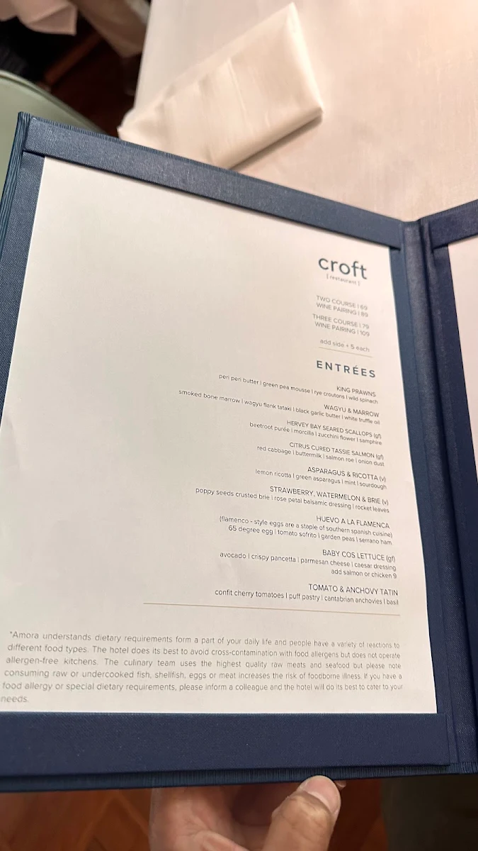 Menu, Croft Restaurant