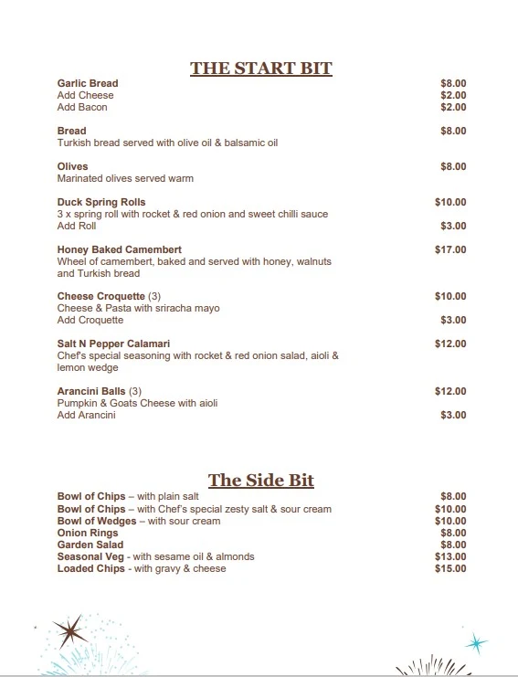 Menu, Poachers Paradise Hotel
