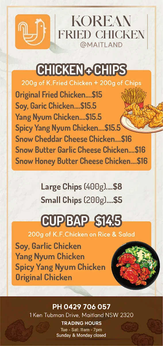 Menu, Korean Fried Chicken @ Maitland