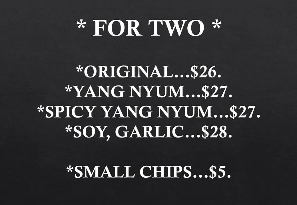 Menu, Korean Fried Chicken @ Maitland