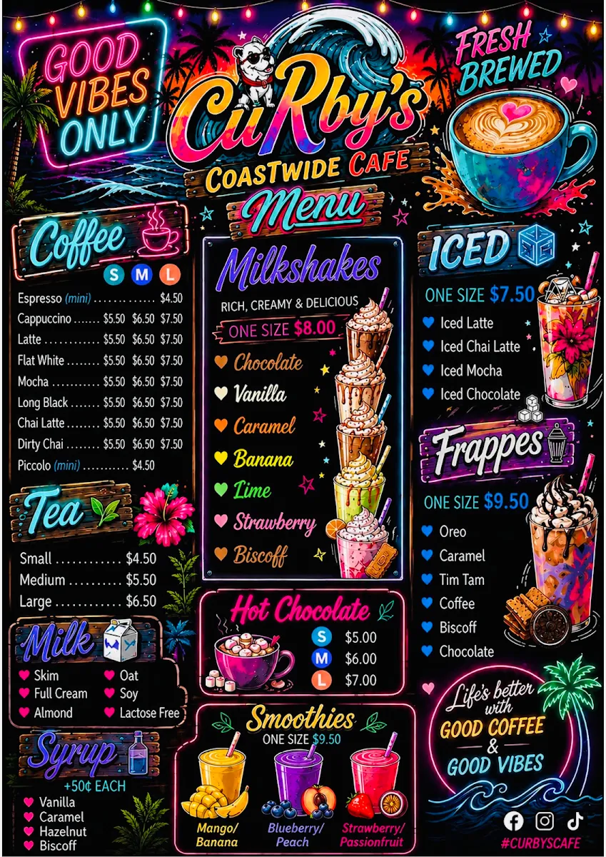 Menu, CuRbys CoAstwide Cafe