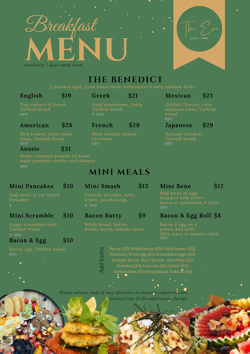 Menu, The Eve Cafe and Bar