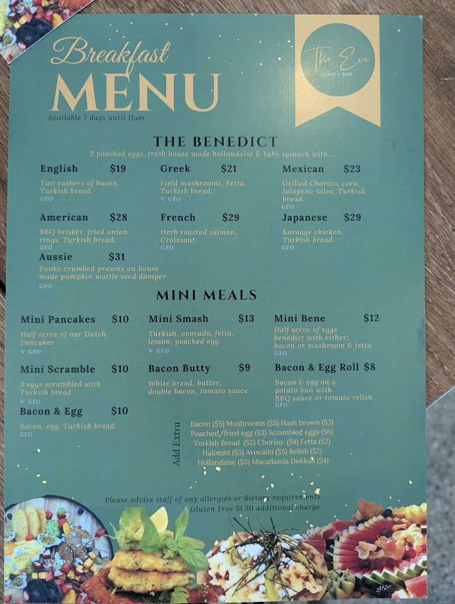 Menu, The Eve Cafe and Bar