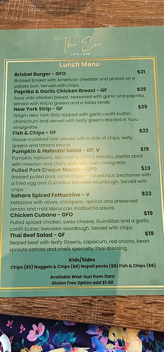 Menu, The Eve Cafe and Bar