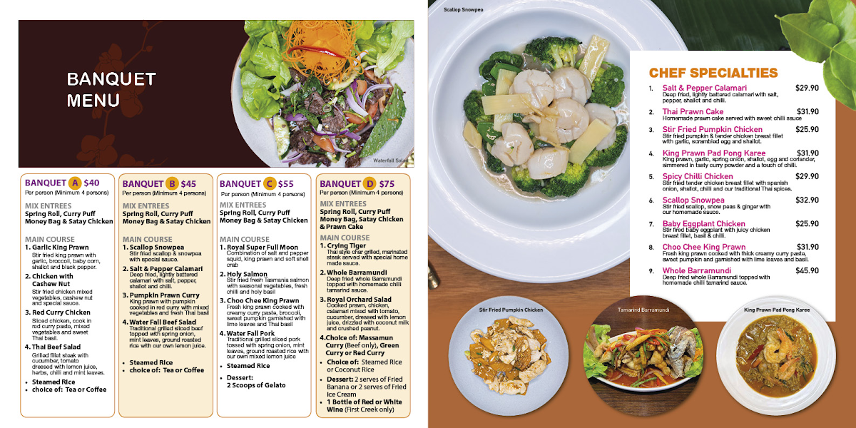 Menu, Royal Orchard Thai