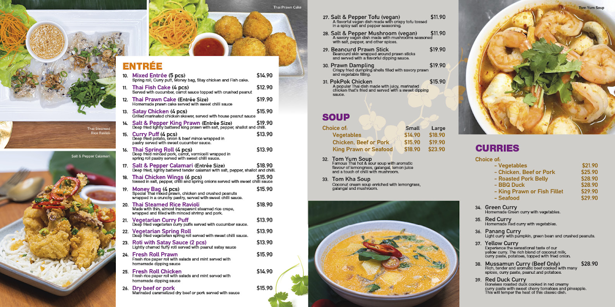 Menu, Royal Orchard Thai