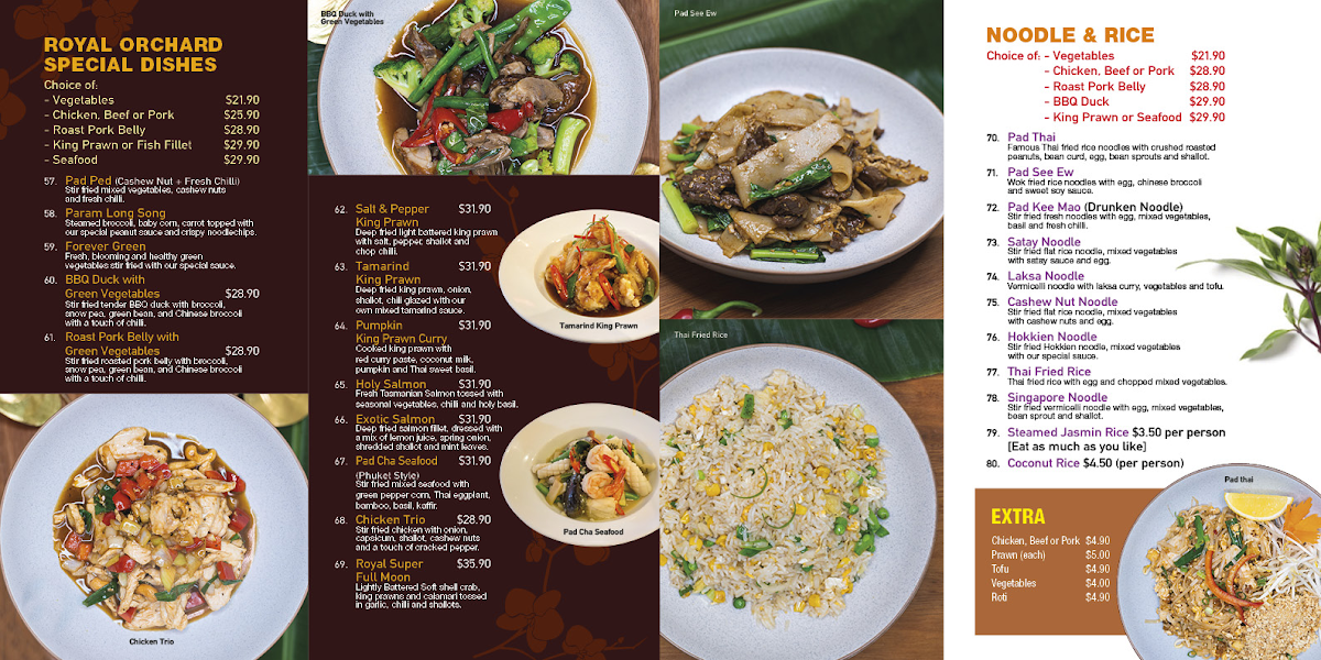 Menu, Royal Orchard Thai