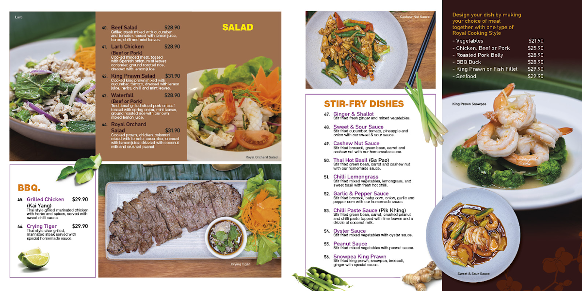 Menu, Royal Orchard Thai