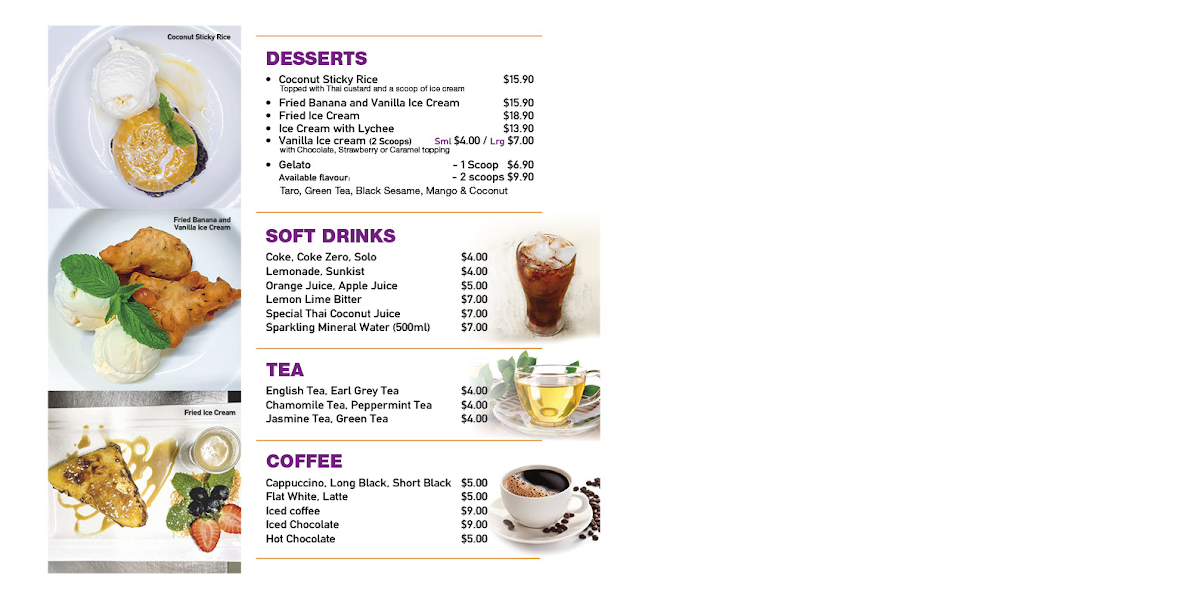 Menu, Royal Orchard Thai