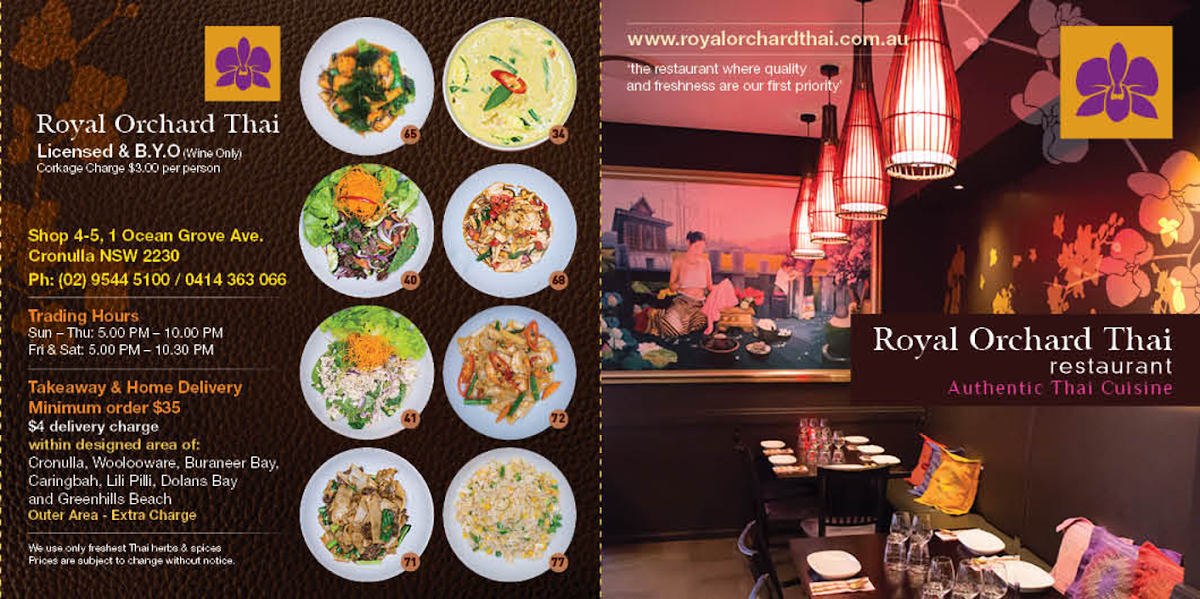 Menu, Royal Orchard Thai