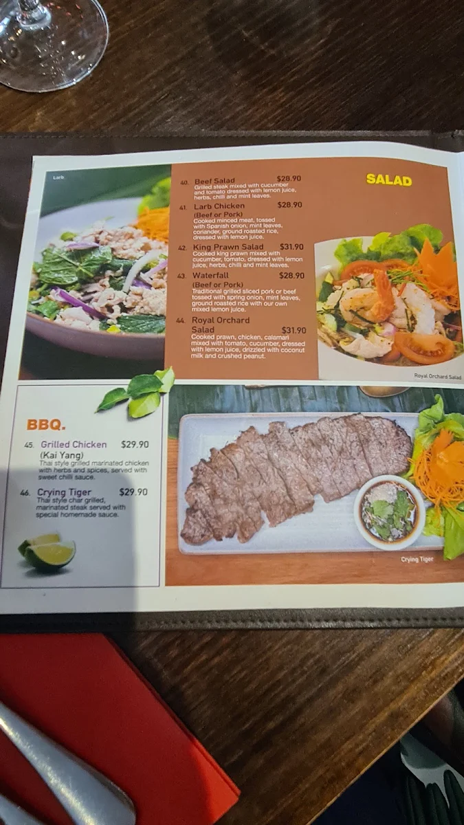 Menu, Royal Orchard Thai