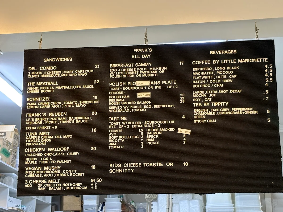 Menu, Frank's Deli