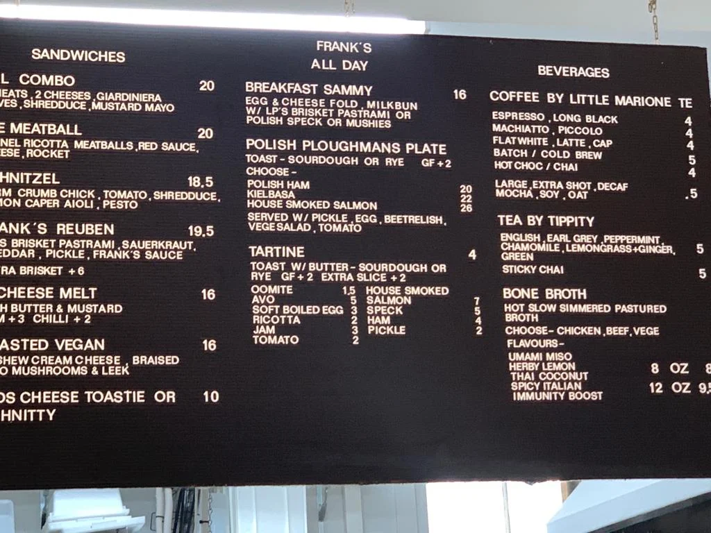 Menu, Frank's Deli
