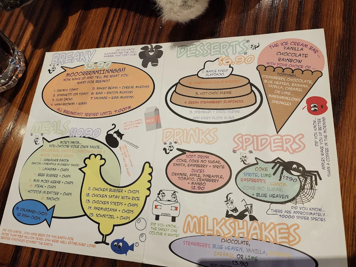 Menu, Lazy Moe's Ballarat
