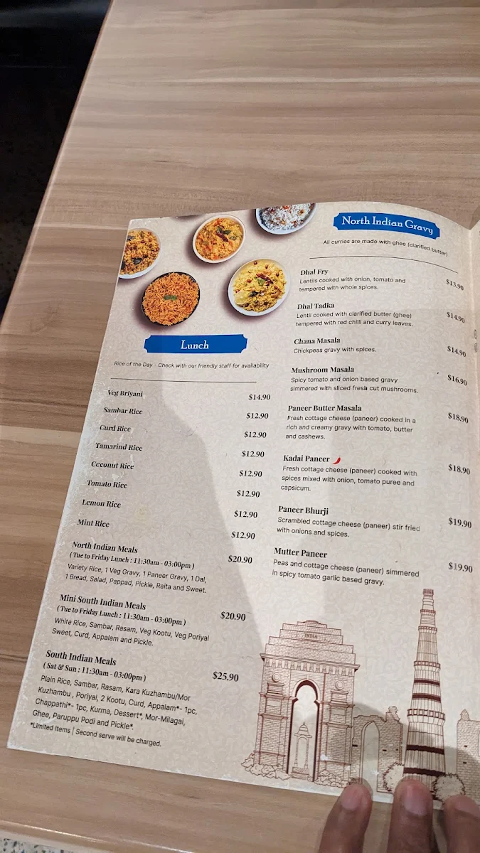 Menu, Adyar Ananda Bhavan Melbourne (A2B Melbourne)