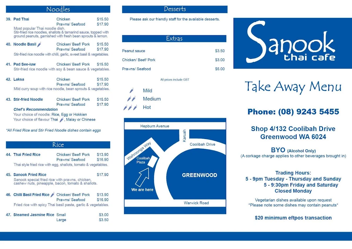 Menu, Sanook Thai Cuisine