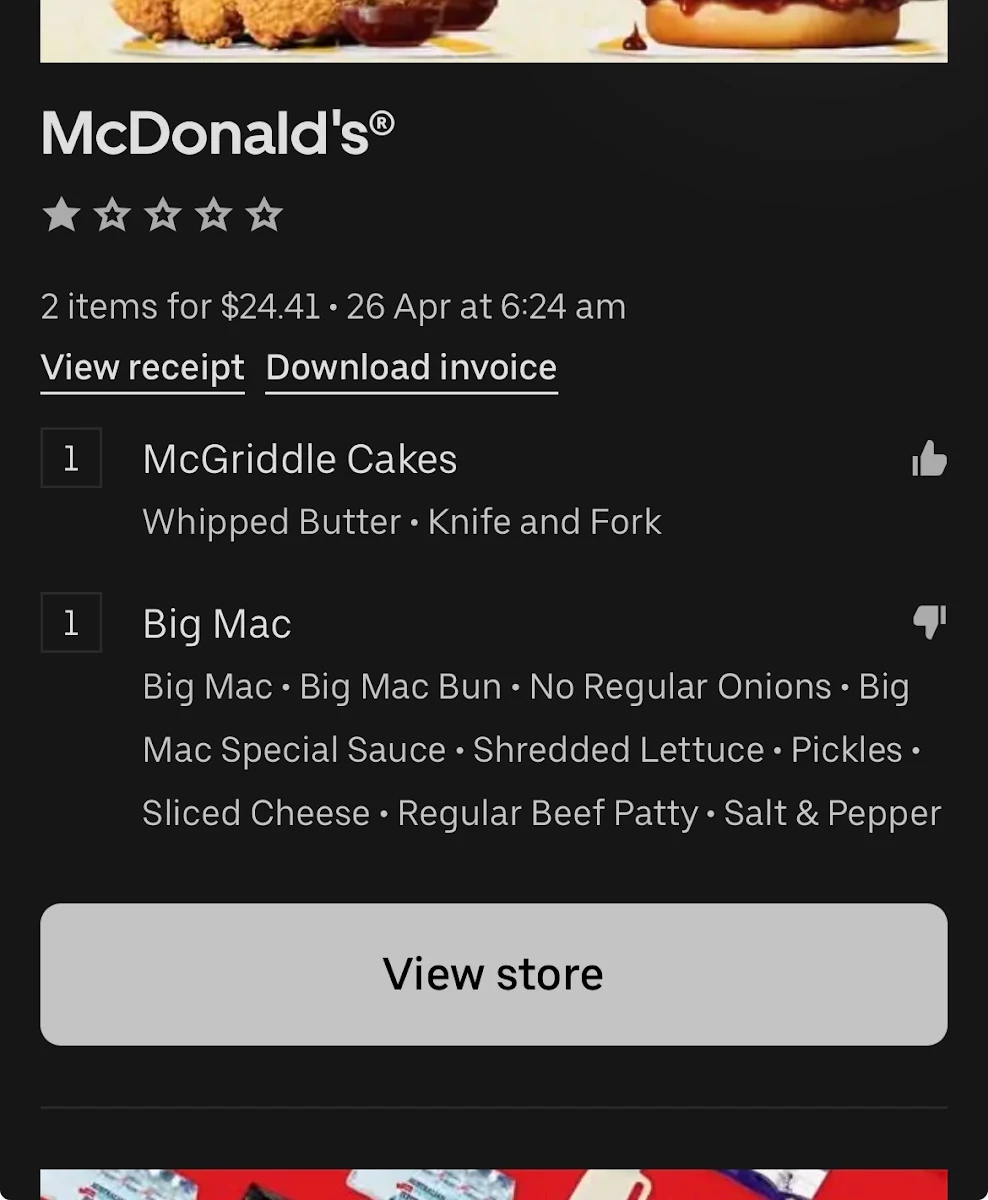 Menu, McDonald's Sandown