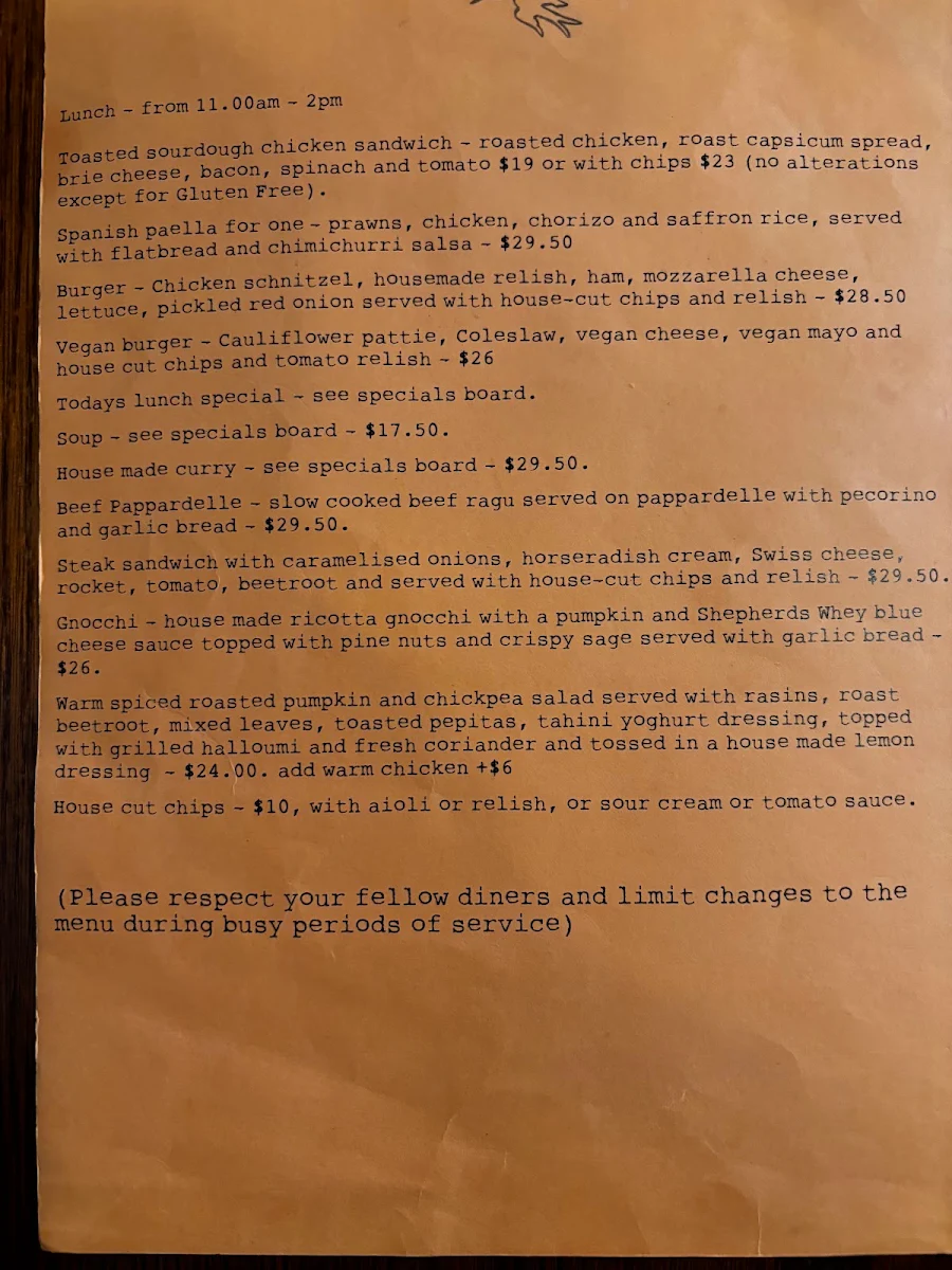 Menu, Little Swallow Cafe