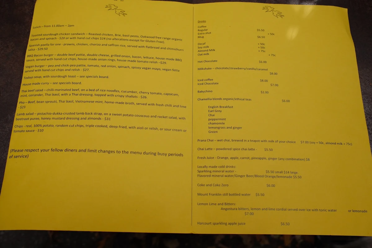 Menu, Little Swallow Cafe