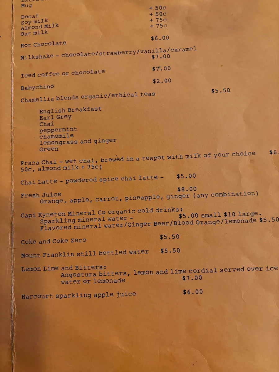 Menu, Little Swallow Cafe