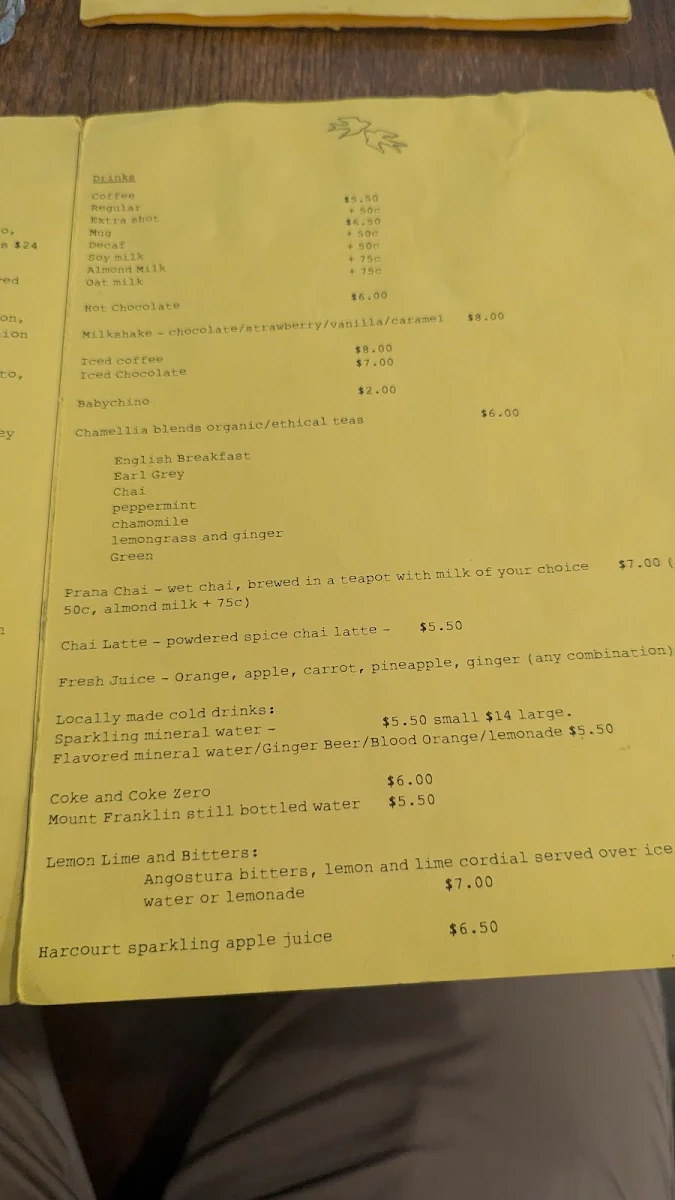 Menu, Little Swallow Cafe