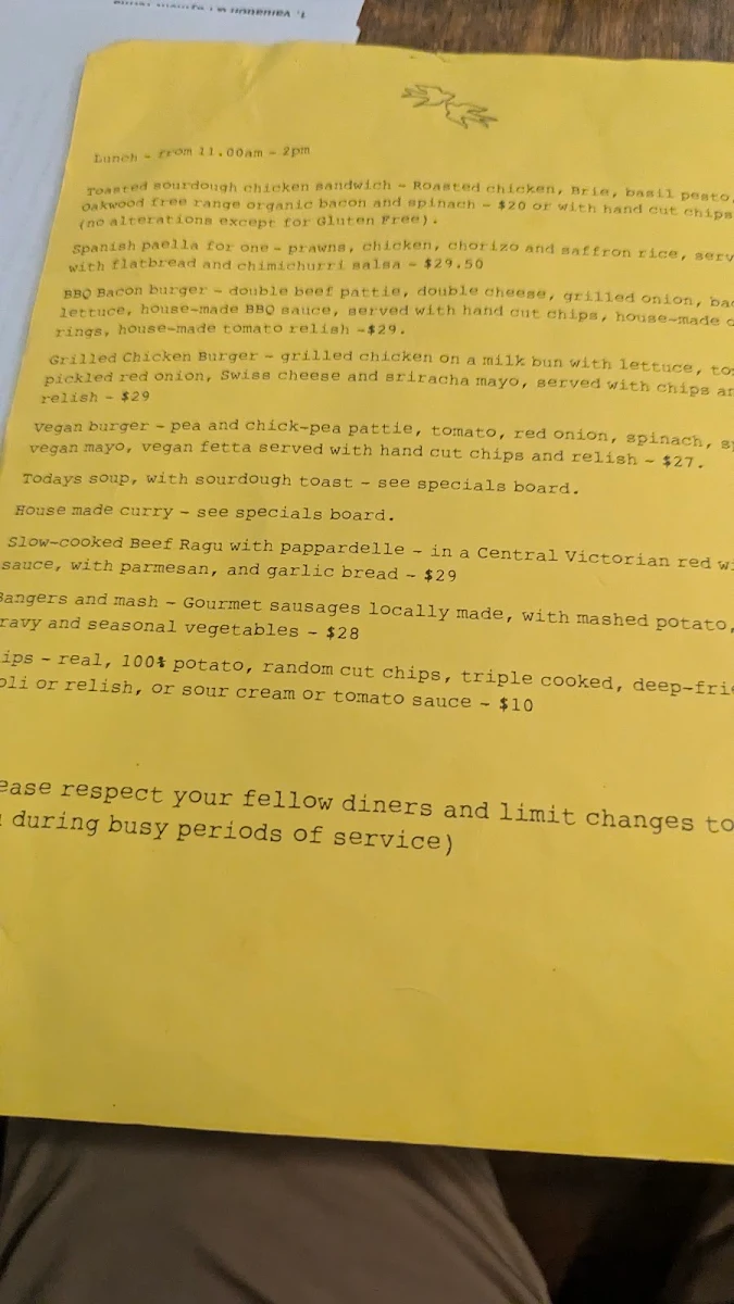 Menu, Little Swallow Cafe