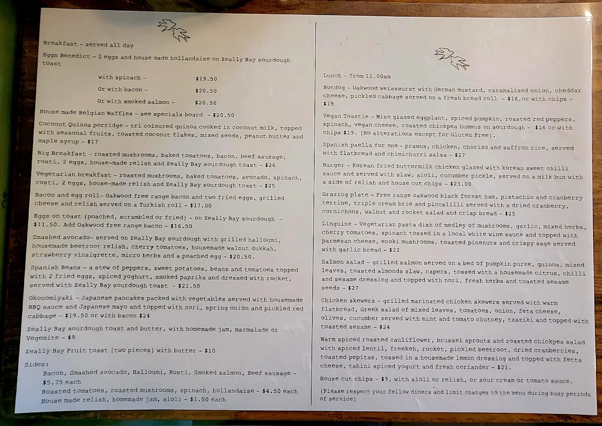 Menu, Little Swallow Cafe