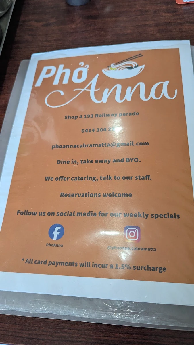 Menu, Pho Anna