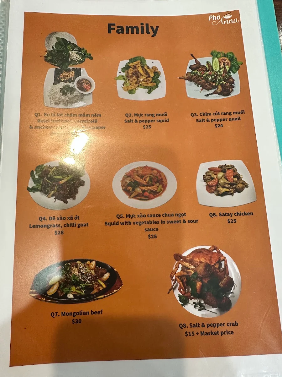 Menu, Pho Anna