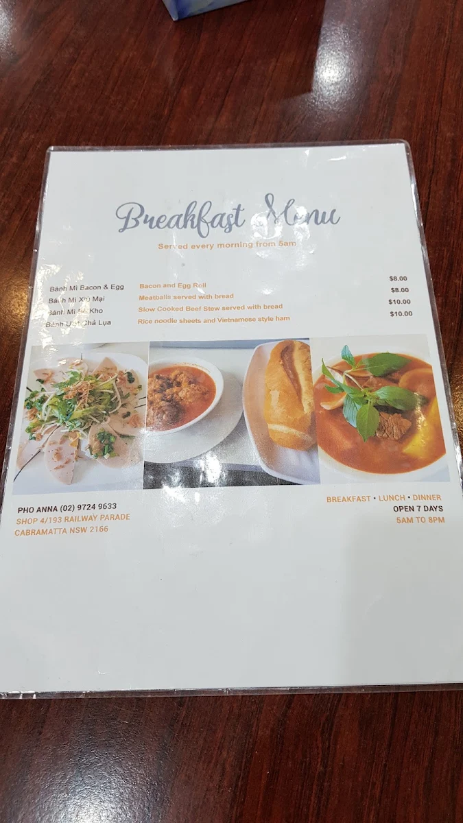 Menu, Pho Anna