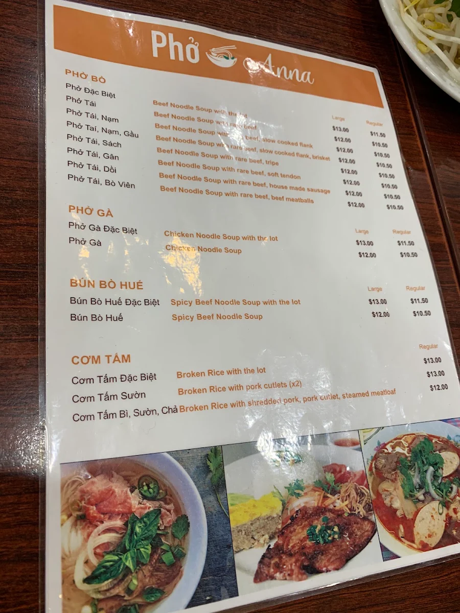 Menu, Pho Anna