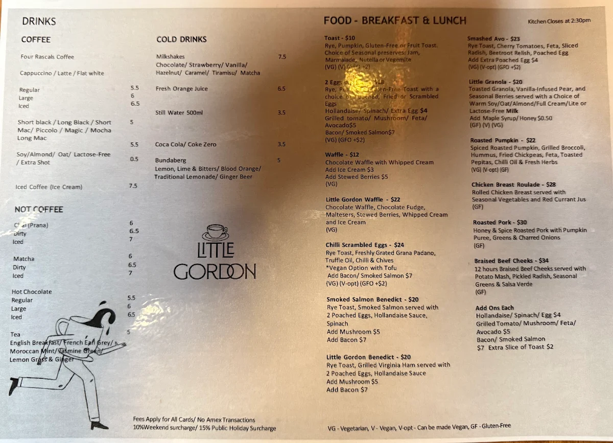 Menu, Little Gordon Cafe