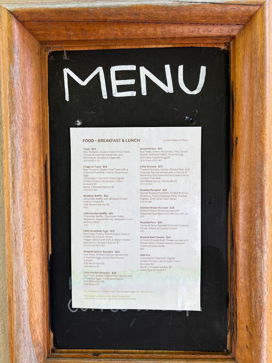 Menu, Little Gordon Cafe
