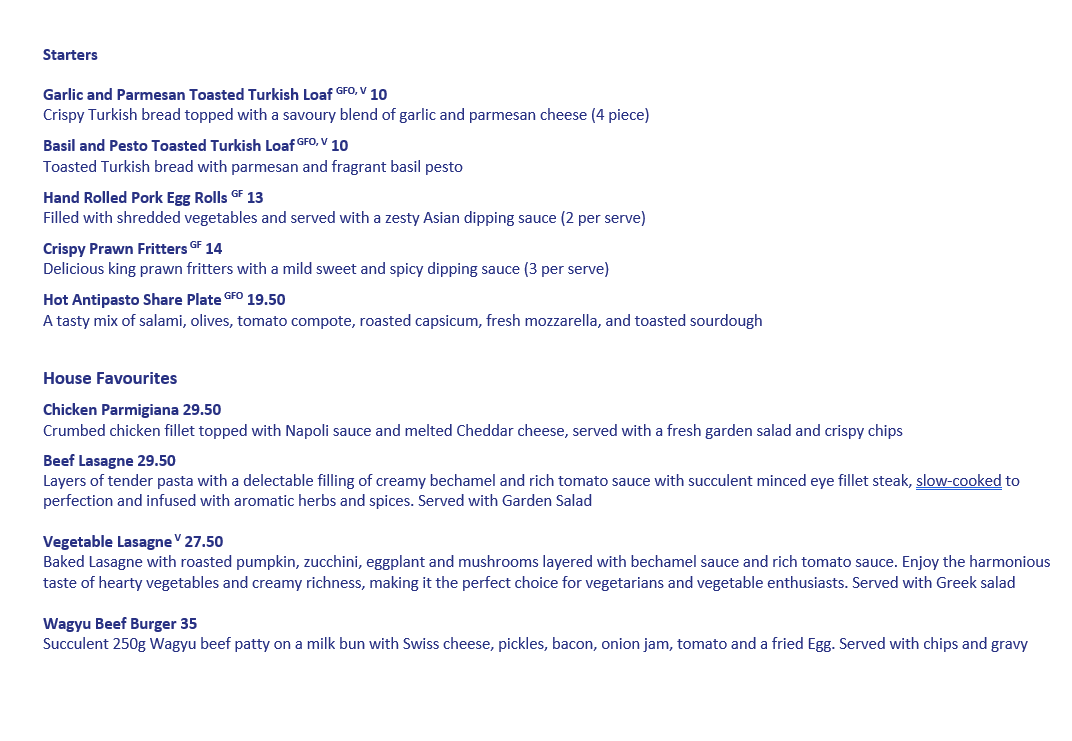 Menu, The Highlands Restaurant