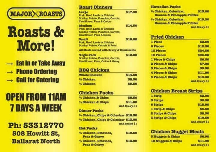 Menu, Major Roasts