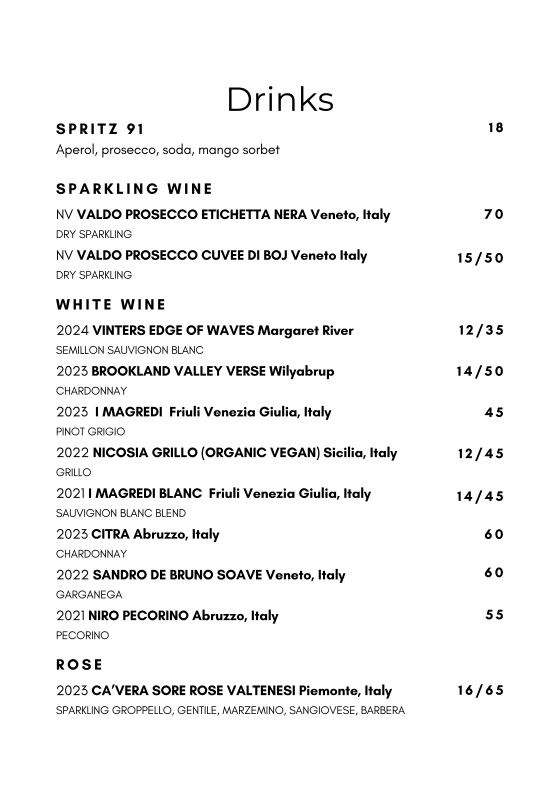 Menu, Cucina 91 - Italian Kitchen