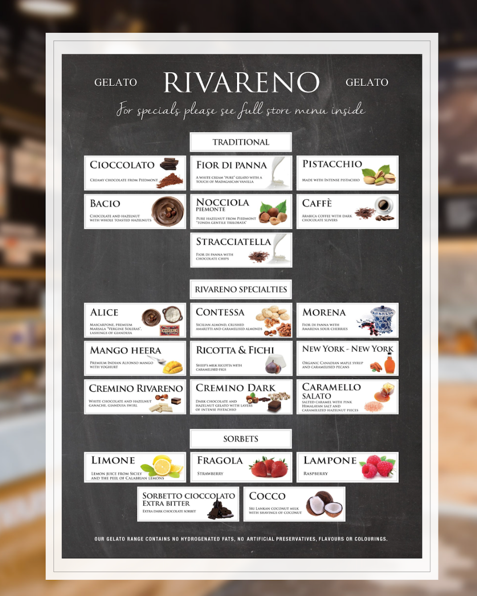 Menu, Rivareno Gelato Barangaroo