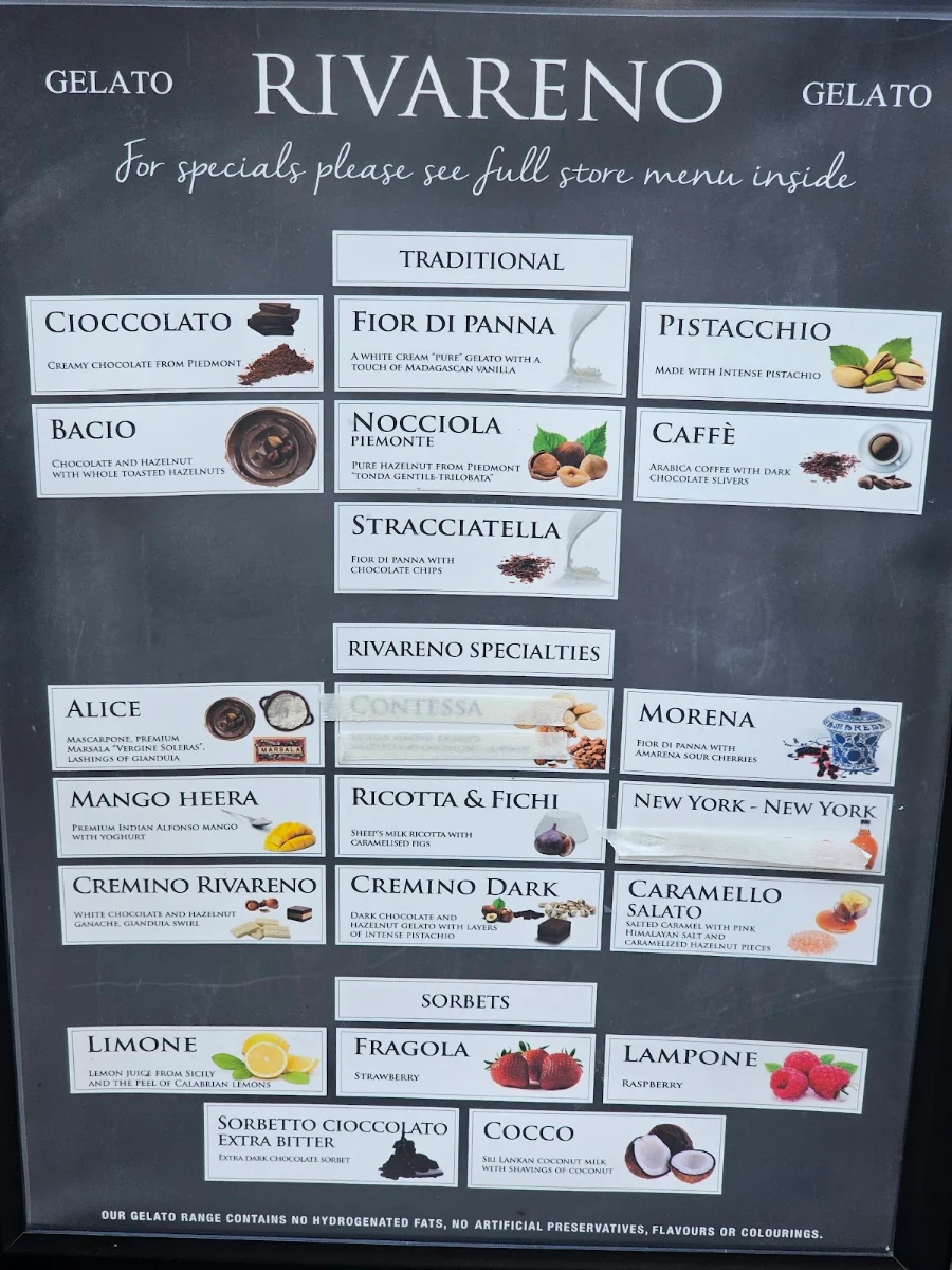 Menu, Rivareno Gelato Barangaroo