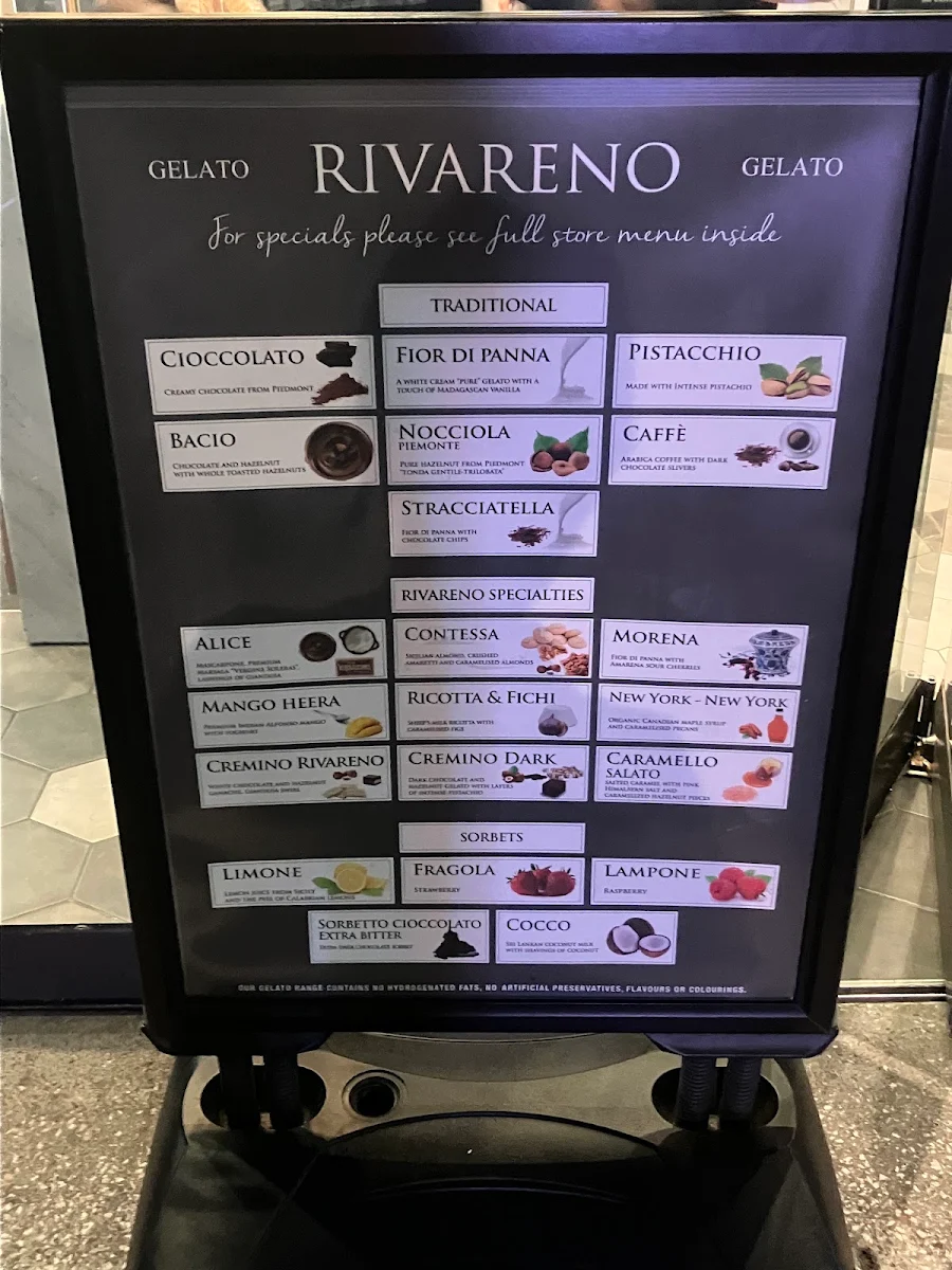 Menu, Rivareno Gelato Barangaroo